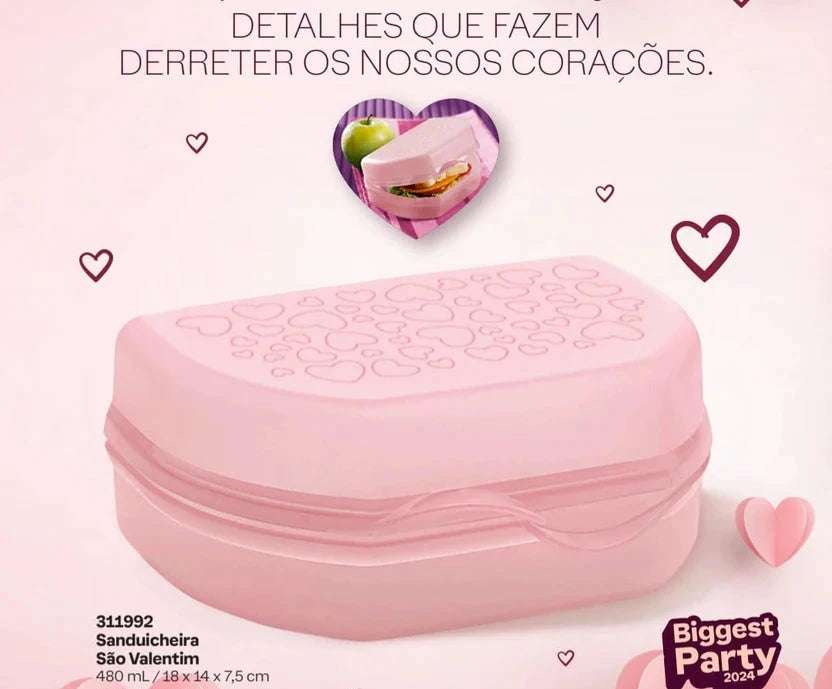 Caixa Sanduíches Corações Rosa